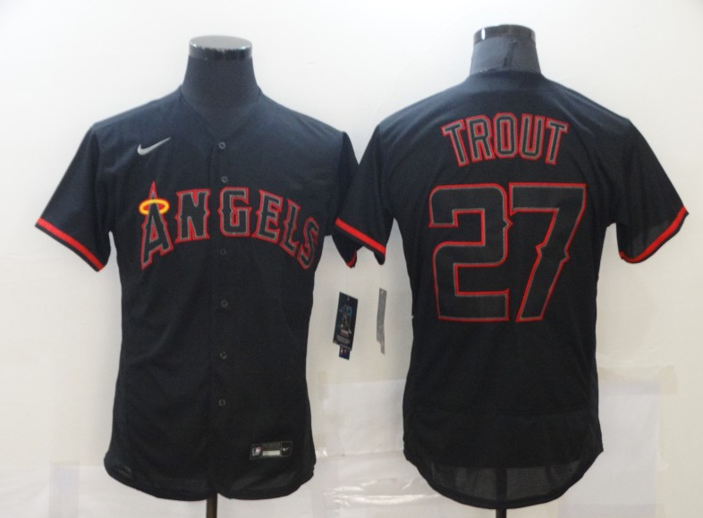 Los Angeles Angels #27 Mike Trout Black Flex Base Stitched Jersey