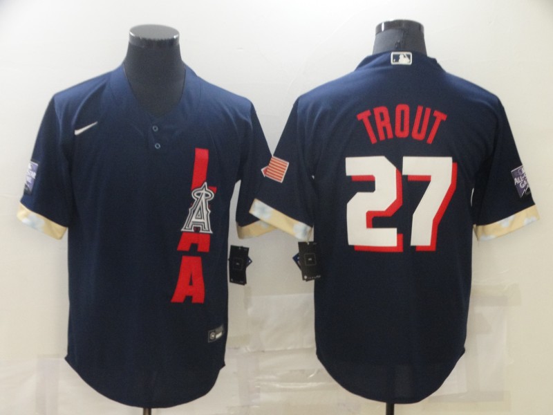 Los Angeles Angels #27 Mike Trout 2021 Navy All-Star Cool Base Stitched Jersey