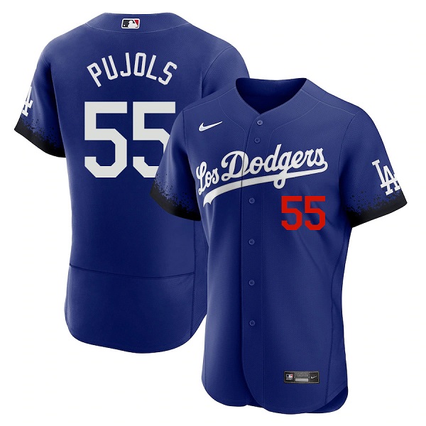 Los Angeles Dodgers #55 Albert Pujols 2021 Royal City Connect Flex Base Stitched Baseball Jersey