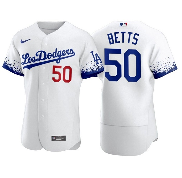 Los Angeles Dodgers #50 Mookie Betts 2021 White City Connect Flex Base Stitched Baseball Jersey