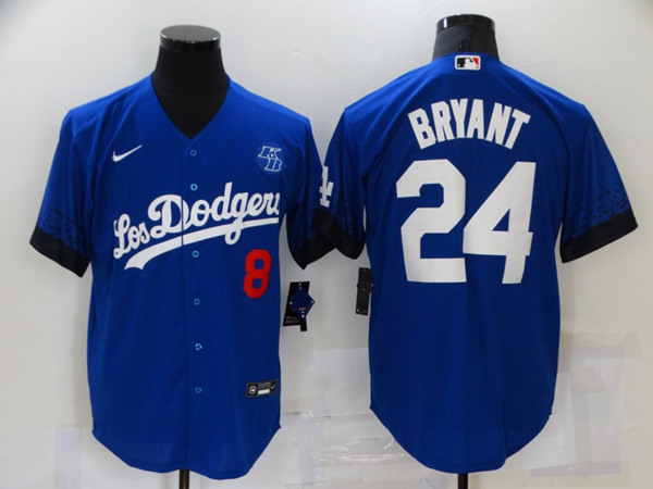 Los Angeles Dodgers Front #8 Back #24 Kobe Bryant 2021 Royal City Connect Cool Base Stitched Baseball Jersey
