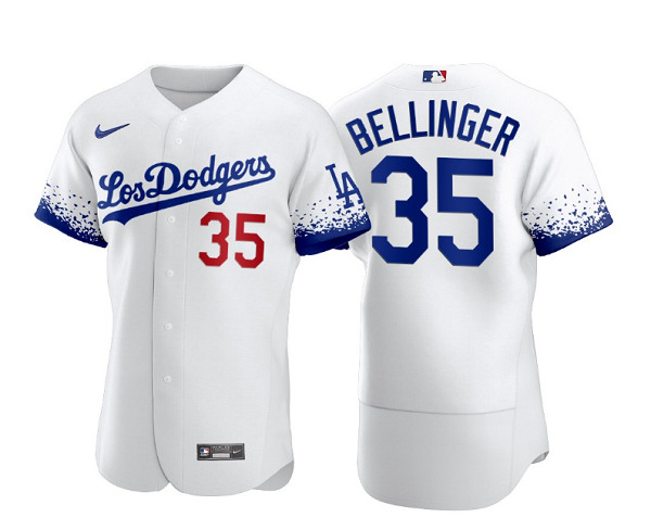 Los Angeles Dodgers #35 Cody Bellinger 2021 White City Connect Flex Base Stitched Baseball Jersey
