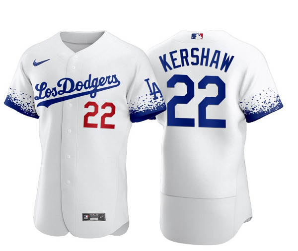 Los Angeles Dodgers #22 Clayton Kershaw 2021 White City Connect Flex Base Stitched Baseball Jersey