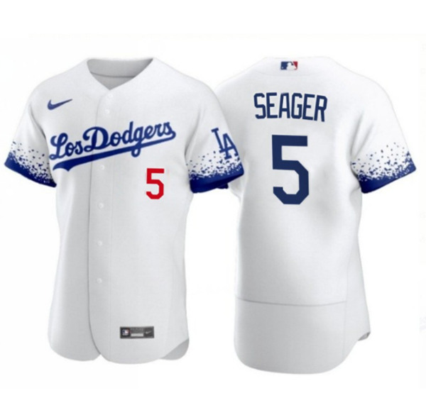Los Angeles Dodgers #5 Corey Seager 2021 White City Connect Flex Base Stitched Baseball Jersey