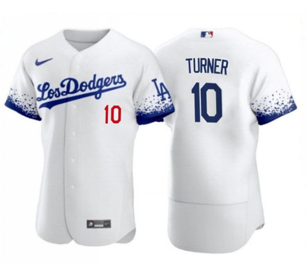 Los Angeles Dodgers #10 Justin Turner 2021 White City Connect Flex Base Stitched Baseball Jersey
