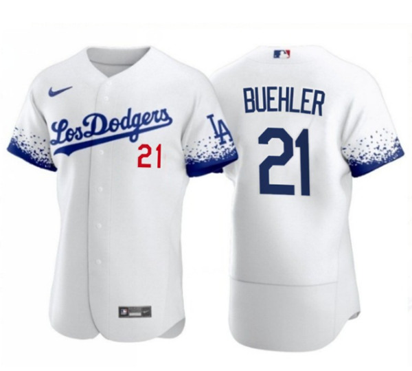 Los Angeles Dodgers #21 Walker Buehler 2021 White City Connect Flex Base Stitched Baseball Jersey