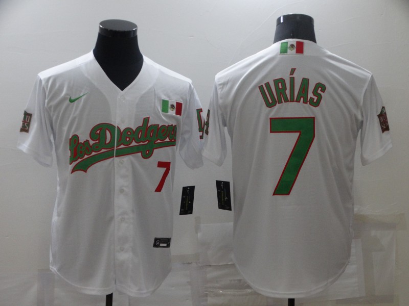 Los Angeles Dodgers #7 Julio Urias White Green Cool Base Stitched Baseball Jersey