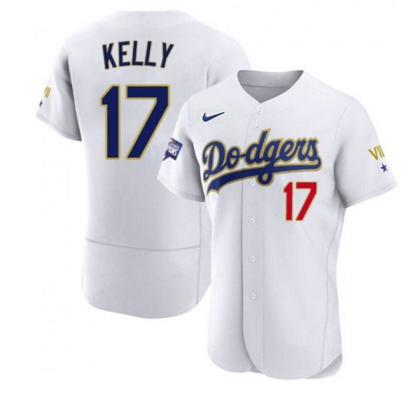 Los Angeles Dodgers #17 Joe Kelly White Gold Championship Flex Base Sttiched Jersey