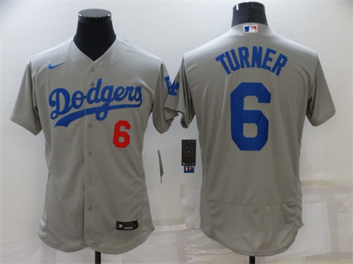 Los Angeles Dodgers #6 Trea Turner Grey Flex Base Stitched Jersey