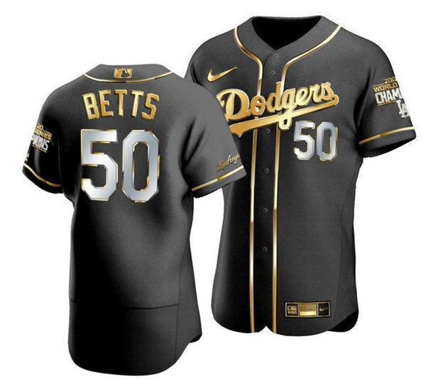 Los Angeles Dodgers #50 Mookie Betts Black Gold Edition Championship Flex Base Stitched Jersey