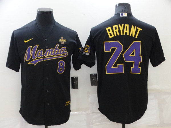 Los Angeles Dodgers Front #8 Back #24 Kobe Bryant Black 'Mamba' Throwback With KB Patch Cool Base Stitched Jersey