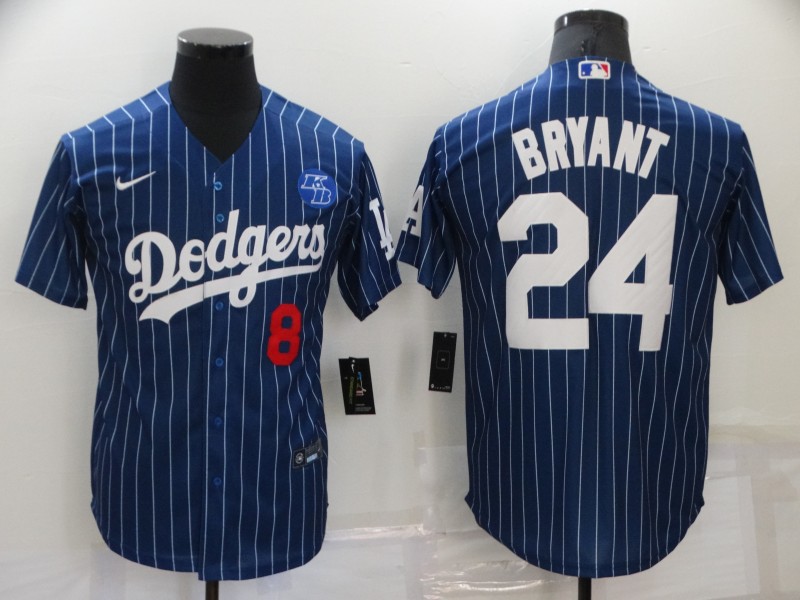 Los Angeles Dodgers Front #8 Back #24 Kobe Bryant Navy With KB Patch Cool Base Stitched Jersey