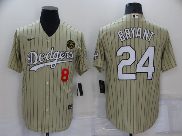 Los Angeles Dodgers Front #8 Back #24 Kobe Bryant Cream Cool Base Stitched Jersey