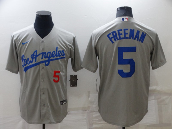 Los Angeles Dodgers #5 Freddie Freeman Gray Cool Base Stitched Baseball Jersey