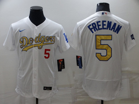 Los Angeles Dodgers #5 Freddie Freeman White Gold Flex Base Stitched Jersey