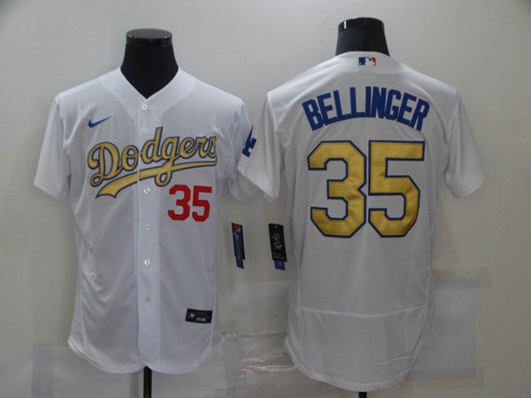 Los Angeles Dodgers #35 Cody Bellinger 2021 White Gold Sttiched Jersey