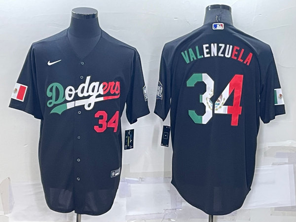 Los Angeles Dodgers #34 Toro Valenzuela Mexico Black Cool Base Stitched Baseball Jersey