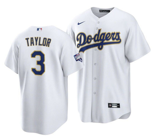 Los Angeles Dodgers #3 Chris Taylor White Gold Championship Cool Base Stitched Baseball Jersey