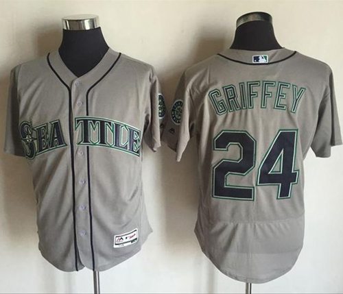 Mariners #24 Ken Griffey Grey Flexbase Authentic Collection Stitched Jersey