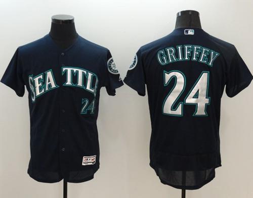 Mariners #24 Ken Griffey Navy Blue Flexbase Authentic Collection Stitched Jersey