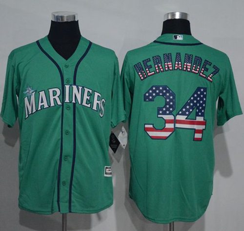 Mariners #34 Felix Hernandez Green USA Flag Fashion Stitched Jersey