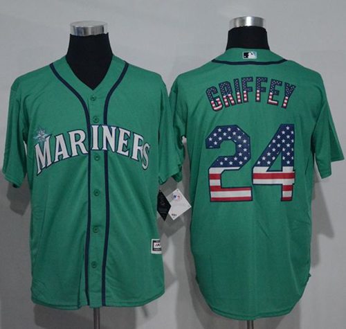 Mariners #24 Ken Griffey Green USA Flag Fashion Stitched Jersey