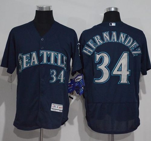 Mariners #34 Felix Hernandez Navy Blue Flexbase Authentic Collection Stitched Jersey