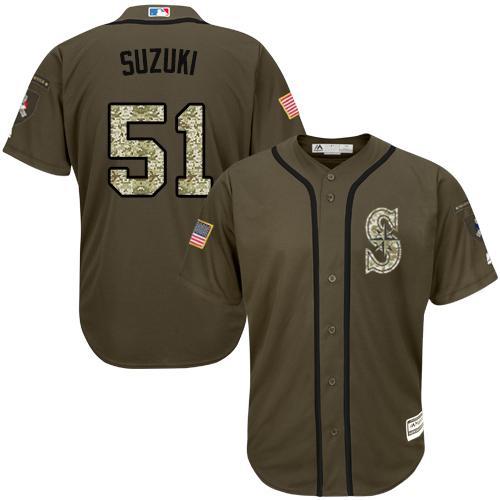 Mariners #51 Ichiro Suzuki Green Salute To Service Stitched Jersey