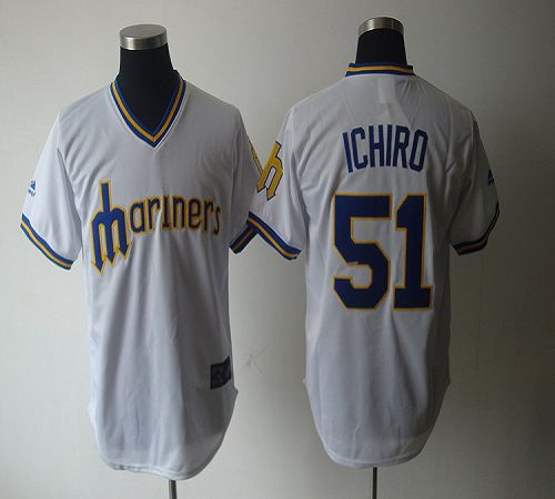 Mariners #51 Ichiro Suzuki White Cooperstown Throwback Stitched Jersey