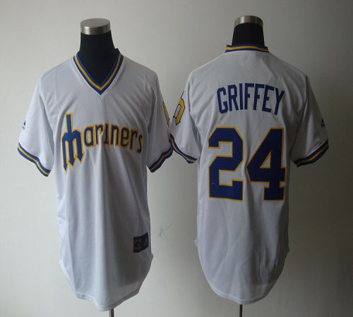 Mariners #24 Ken Griffey White Cooperstown Throwback Stitched Jersey