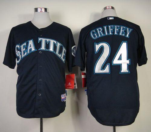 Mariners #24 Ken Griffey Stitched Navy Blue Jersey