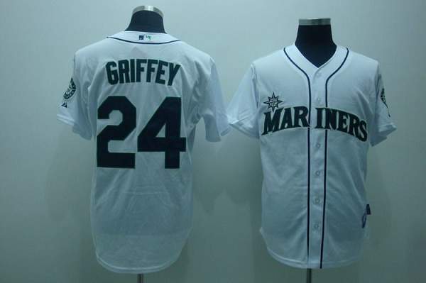 Mariners #24 Ken Griffey Stitched White Jersey