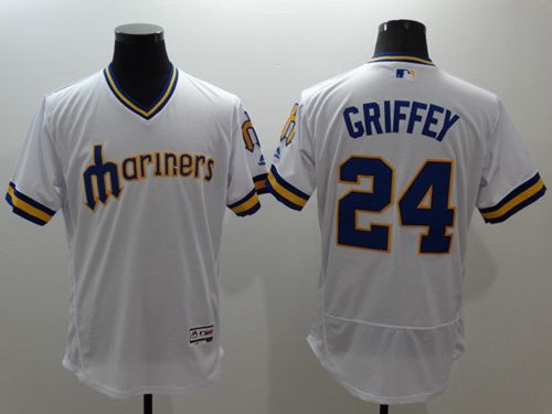 Mariners #24 Ken Griffey White Flexbase Authentic Collection Cooperstown Stitched Jersey