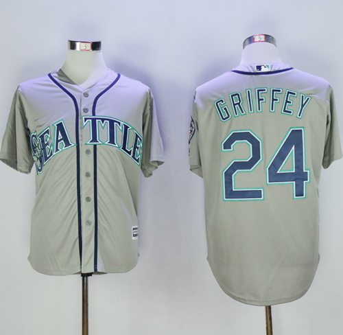 Mariners #24 Ken Griffey Grey New Cool Base 2016 Hall Of Fame Patch Stitched Jersey