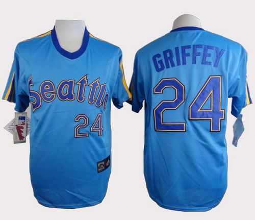 Mariners #24 Ken Griffey Light Blue Cooperstown Throwback Stitched Jersey