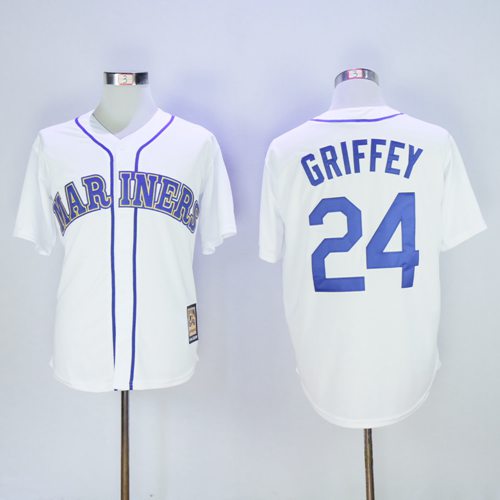 Mariners #24 Ken Griffey White Cooperstown 2016 Hall Of Fame Patch Stitched Jersey