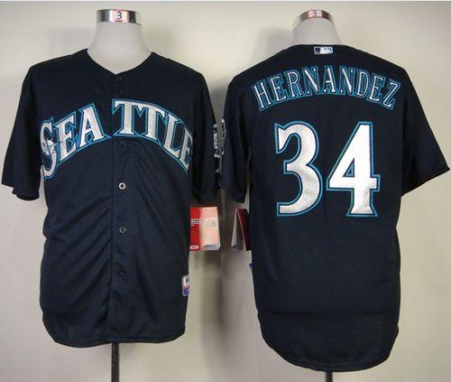 Mariners #34 Felix Hernandez Navy Blue Cool Base Stitched Jersey