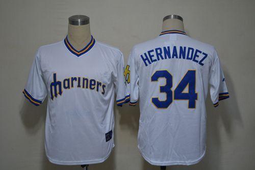 Mariners #34 Felix Hernandez White Cooperstown Stitched Jersey