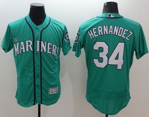 Mariners #34 Felix Hernandez Green Flexbase Authentic Collection Stitched Jersey