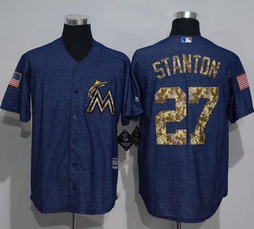 Marlins #27 Giancarlo Stanton Denim Blue Salute To Service Stitched Jersey