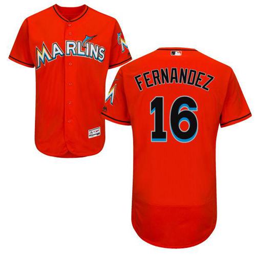 Marlins #16 Jose Fernandez Orange Flexbase Authentic Collection Stitched Jersey