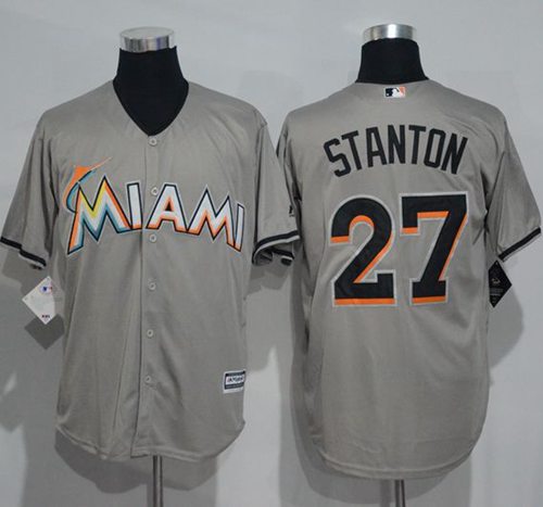 Marlins #27 Giancarlo Stanton Grey New Cool Base Stitched Jersey