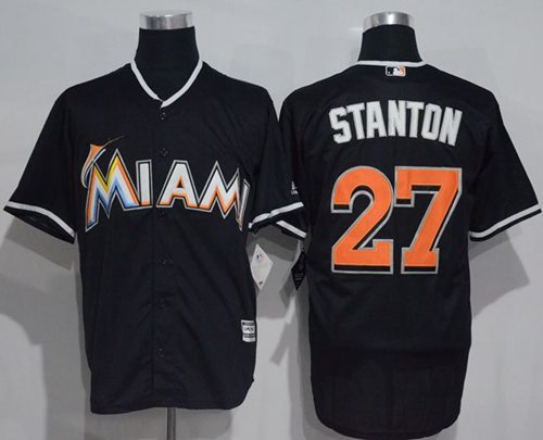 Marlins #27 Giancarlo Stanton Black New Cool Base Stitched Jersey