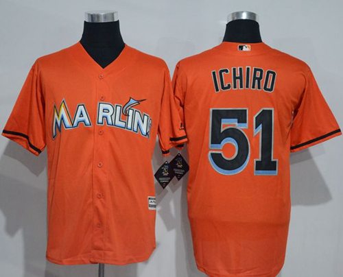Marlins #51 Ichiro Suzuki Orange New Cool Base Stitched Jersey