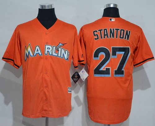 Marlins #27 Giancarlo Stanton Orange New Cool Base Stitched Jersey