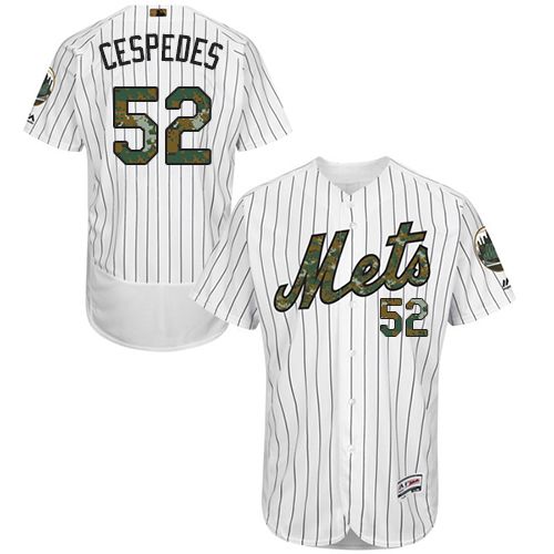 Mets #52 Yoenis Cespedes White(Blue Strip) Flexbase Authentic Collection 2016 Memorial Day Stitched Jersey