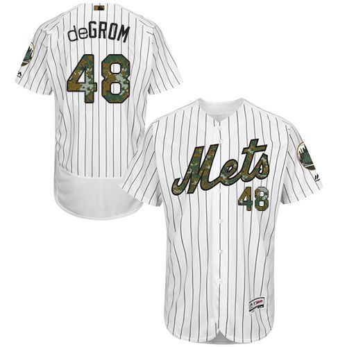 Mets #48 Jacob DeGrom White(Blue Strip) Flexbase Authentic Collection 2016 Memorial Day Stitched Jersey