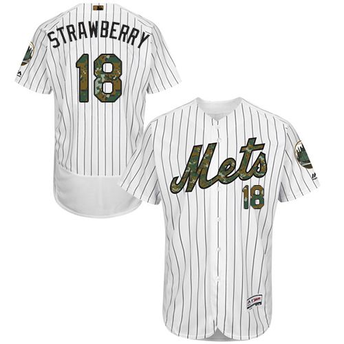 Mets #18 Darryl Strawberry White(Blue Strip) Flexbase Authentic Collection 2016 Memorial Day Stitched Jersey