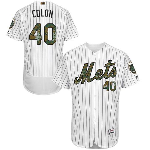 Mets #40 Bartolo Colon White(Blue Strip) Flexbase Authentic Collection 2016 Memorial Day Stitched Jersey