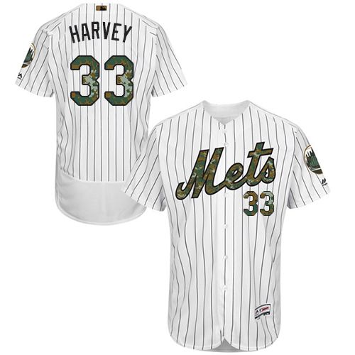 Mets #33 Matt Harvey White(Blue Strip) Flexbase Authentic Collection 2016 Memorial Day Stitched Jersey